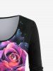 Plus Size Valentines Long Sleeve Rose Print T-shirt -  