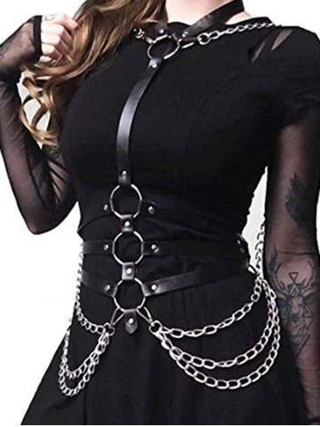 Gothic Punk PU Leather Harness Belt Body Chains - BLACK