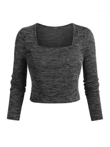 Plus Size Square Neck Knitted Cropped T-shirt and Pants Pajamas Set
