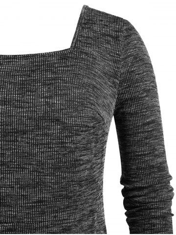 Plus Size Square Neck Knitted Cropped T-shirt and Pants Pajamas Set