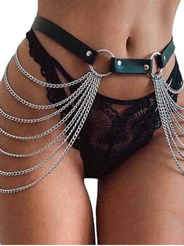 Gothic PU Leather Layered Waist Chains Belt - BLACK