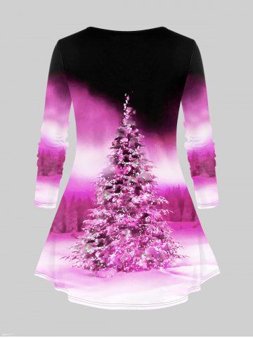 Plus Size Christmas Tree Print Ombre T-shirt