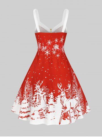 Plus Size Christmas Ring Embellish Elk Snowflake Graphic Dress