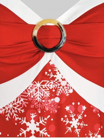 Plus Size Christmas Ring Embellish Elk Snowflake Graphic Dress
