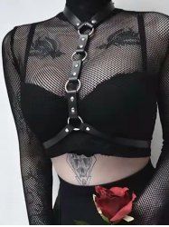 Gothic Punk Choker O Ring PU Leather Body Chain -  