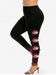 Plus Size Valentines Glitter Lip Printed Skinny Leggings -  