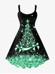Plus Size Christmas Tree Knee Length Flared Dress -  