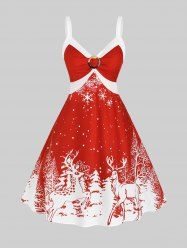 Robe de Noël Graphique Embellie de Bague Flocon de Neige de Grande Taille - Rouge 3x | US 22-24