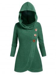 Mock Buttons Tulip Fleece Hoodie -  