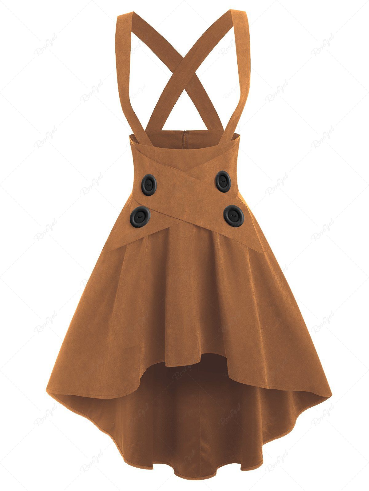 Outfit Mock Button Crossover High-low Suspender Skirt  