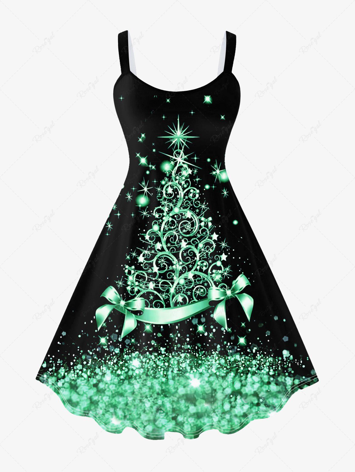 Hot Plus Size Christmas Tree Knee Length Flared Dress  