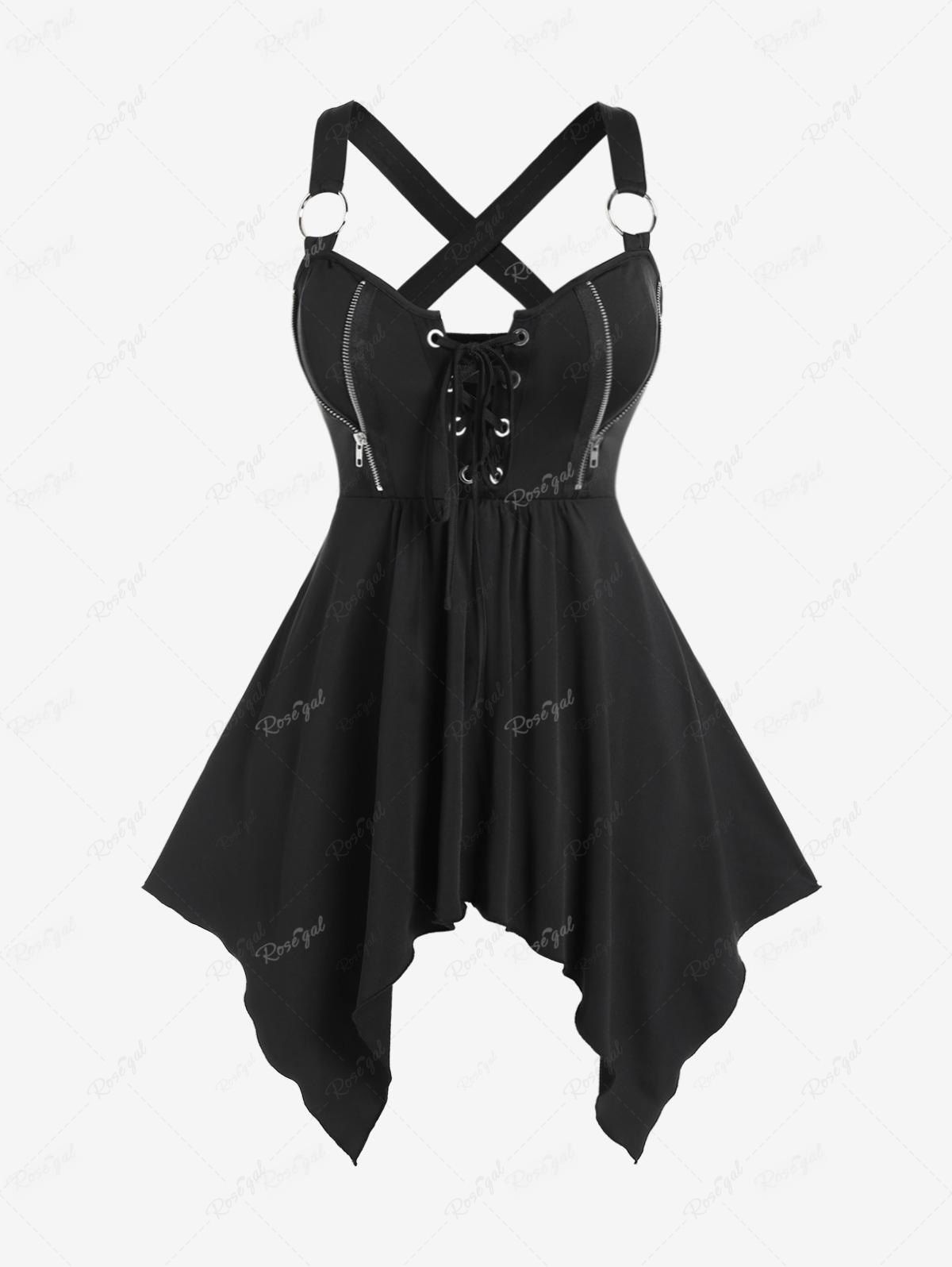 Latest Plus Size Lace Up Zipper Crisscross Handkerchief Tank Top  