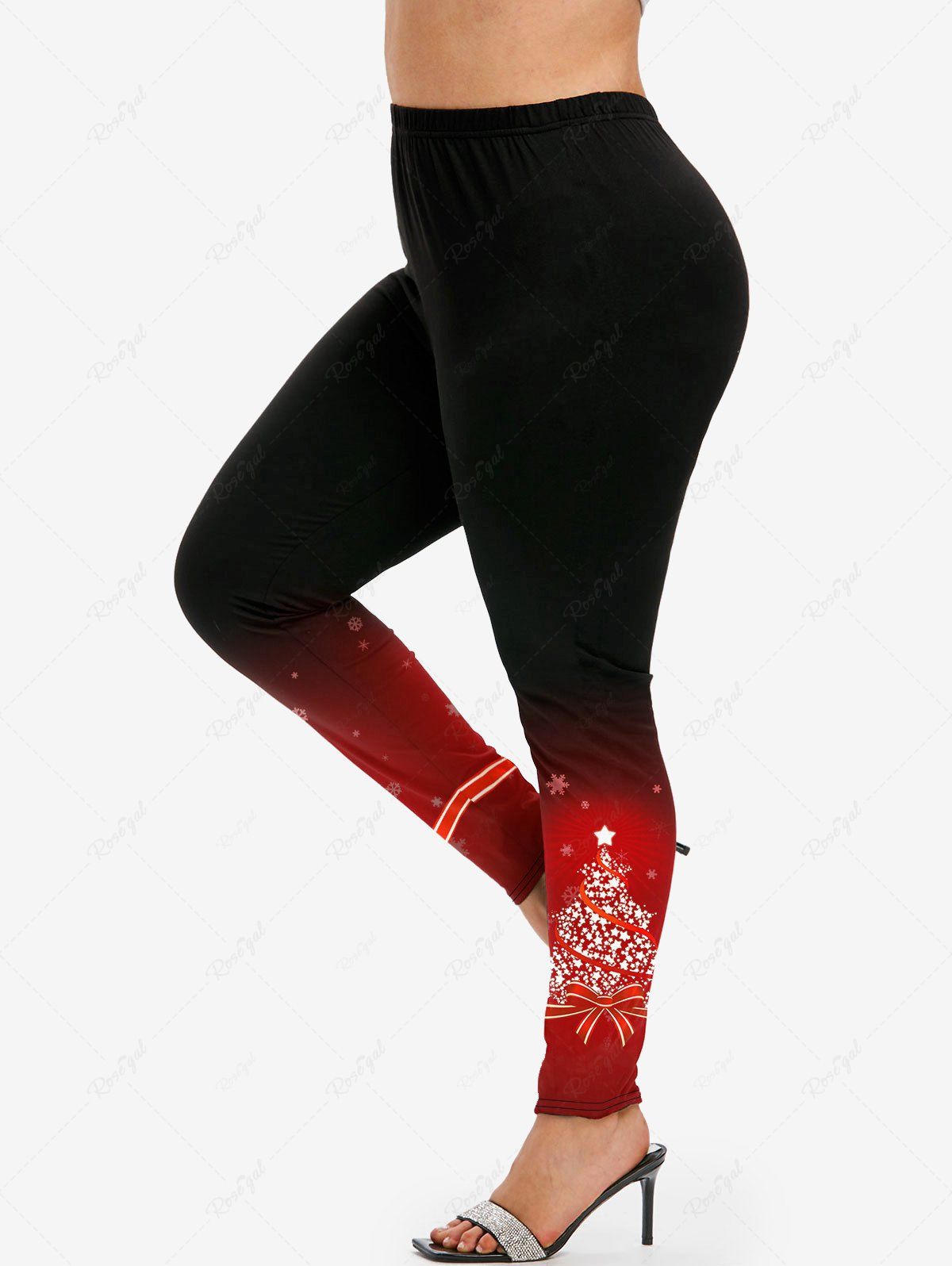 Store Plus Size Christmas Tree Printed Ombre Skinny Leggings  