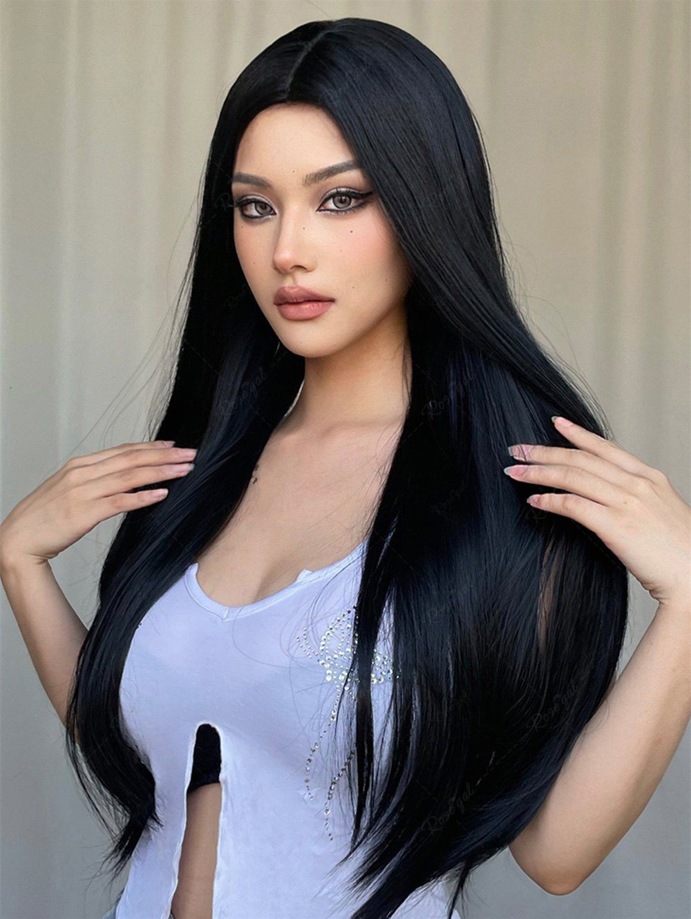 Chic Natural Straight Black Color Long Synthetic Wig  