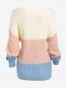 Plus Size Drop Shoulder Colorblock Pullover Jumper -  