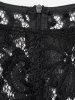 Plaid Print Sheer Flower Lace Panel Belted High Waist Dress -  