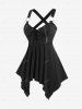 Plus Size Lace Up Zipper Crisscross Handkerchief Tank Top -  