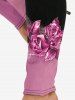 Legging Bicolore à Imprimé Rose de Grande Taille - Pourpre  1X | US 14-16