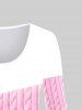 Plus Size 3D Cable Knit Checked Print Long Sleeve T-shirt -  