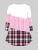 Plus Size 3D Cable Knit Checked Print Long Sleeve T-shirt -  