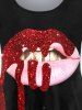 Plus Size Valentines Glitter Lip Printed Long Sleeves Tee -  