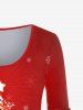T-shirt Ombré à Imprimé Sapin de Noël Merry Christmas Grande Taille à Manches Longues - Rouge foncé 4X | US 26-28