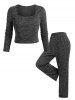 Plus Size Square Neck Knitted Cropped T-shirt and Pants Pajamas Set -  