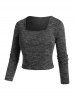 Plus Size Square Neck Knitted Cropped T-shirt and Pants Pajamas Set -  