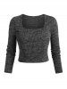 Plus Size Square Neck Knitted Cropped T-shirt and Pants Pajamas Set -  