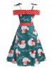 Plus Size Christmas Cold Shoulder Santa Claus Print Dress -  