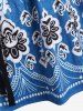 T-shirt avec Imprimé Floral de Grande Taille à Col Carré à Cordon - Bleu 5X