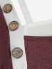 T-shirt Panneau avec Bouton de Grande Taille à Col Oblique - Rouge Vineux L