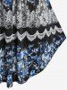 Plus Size Lace Guipure Ruched Flower Print Empire Waist Tank Top -  