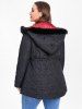 Plus Size Faux Fur Panel Elastic Waisted Hooded Quilted Jacket -  