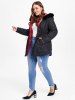 Plus Size Faux Fur Panel Elastic Waisted Hooded Quilted Jacket -  