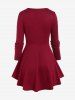 Plus Size Lace Up Grommet Ruffles Colorblock Long Sleeves Tee -  