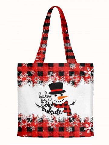 Christmas Plaid Snowman Canvas Tote Bag - RED