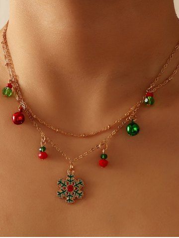 Christmas Bell Snowflake Double Layered Pendant Necklace - GOLDEN