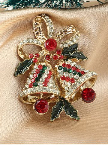 Christmas Rhinestone Bell and Leaf Brooch - MULTI