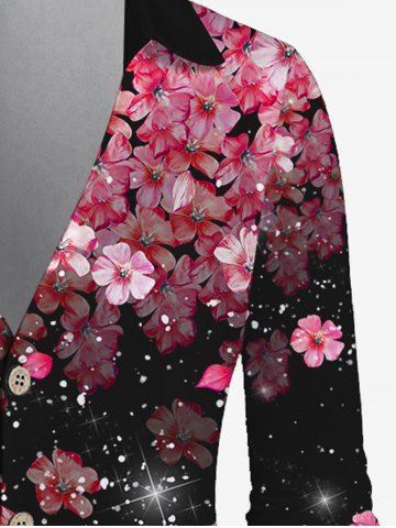 Plus Size V Neck Floral Print Button Up Shirt
