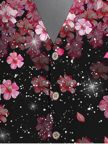 Plus Size V Neck Floral Print Button Up Shirt