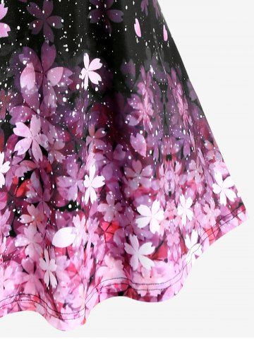 Plus Size 3D Sparkles Sakura Flower Printed Long Sleeves Tee