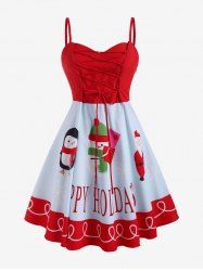Christmas Snowman Santa Claus Lace Up Plus Size Cami Dress -  