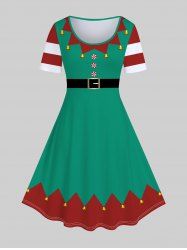 Plus Size Christmas Elf Costume 3D Print A Line Dress -  