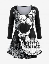 Gothic Skull Tree Branch Print Long Sleeve T-shirt -  