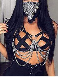 Gothic PU Leather Multilayer Bra Chain -  