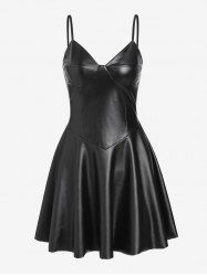 Mini Robe Corset à Bretelle à Lacets en Cuir PU - Noir S