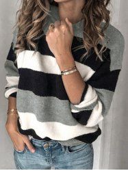 Pull Panneau en Blocs de Couleurs à Goutte Epaule - Gris XL