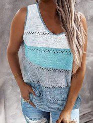 Contrast Colorblock Hollow Out Slit Hem V Neck Knit Vest -  