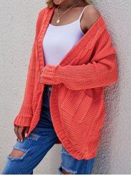 Cable Knit  Open Front Plain Color Patch Design Pocket Long Sleeve Cardigan -  